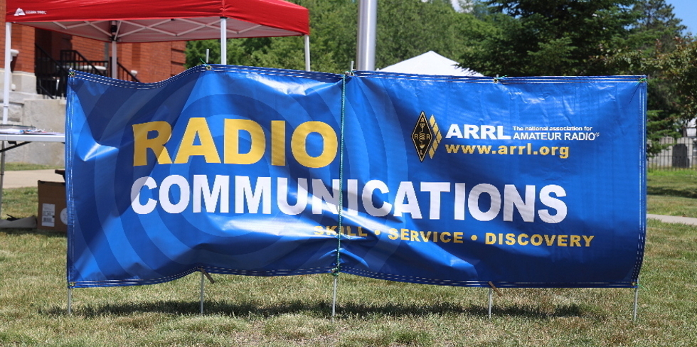 Franklin County ARES 'Radio Communications' banner set up at the Field Day site